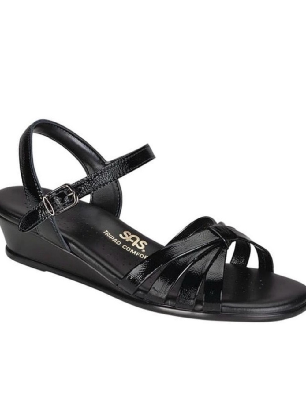 SAS Tripad Strippy Strappy Black Patent Leather Wedge Sandals Shoes Women 8.5 WW